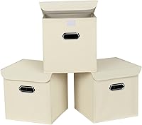 Vista 11 de Organizadores de Armario Contenedores de Almacenamiento de Tela Con Tapas Cubos Plegables Organizador Cesta Con Asas, Cajas de Almacenamiento