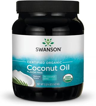 Swanson Organic Flavor Free Coconut Oil 3 lb, 6 ounces 1.53 kg | Great Cooking, Baking and Frying Oil with a High Smoke Point, Source of Medium-Chain Fatty Acids and MCTs, Organic