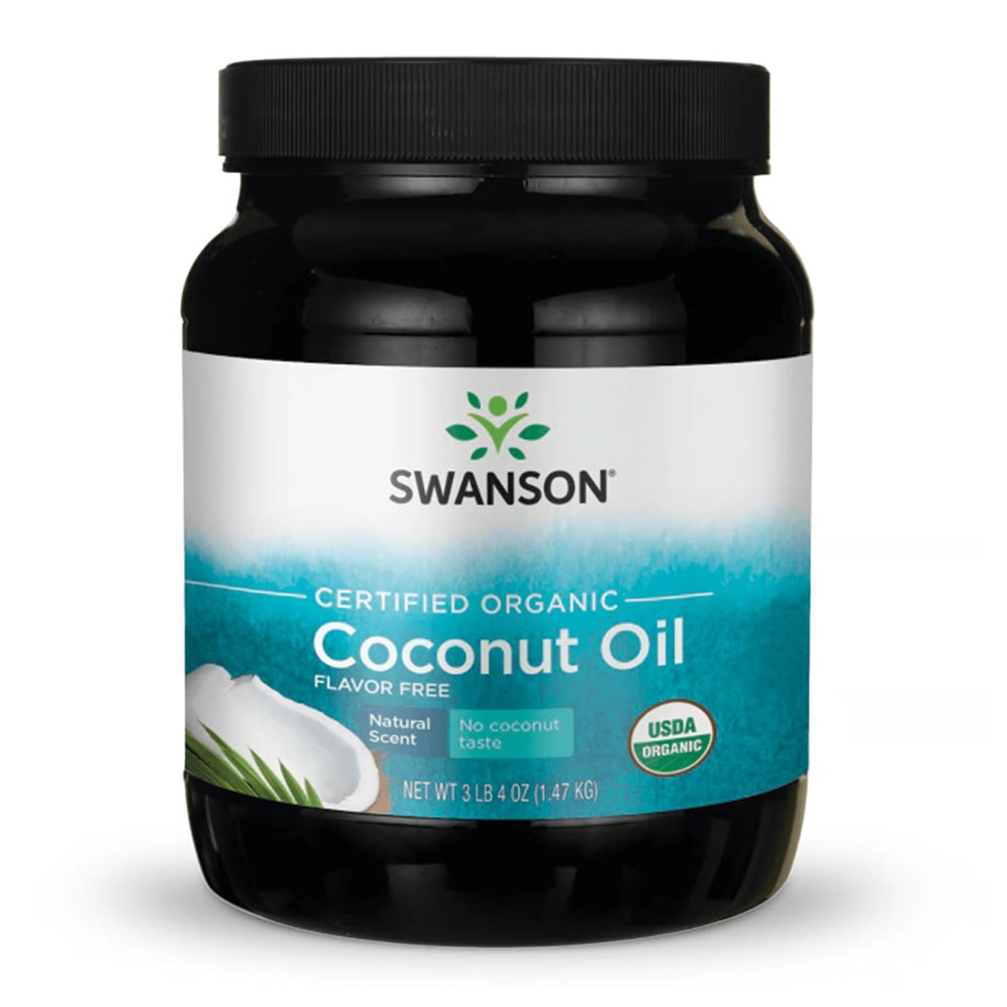 Swanson 100% Certified Organic Flavor Free Coconut Oil Cooking Baking Frying Beauty EFAs MCTs 3 lbs 6 ounces (1.53 kg) Solid Oil