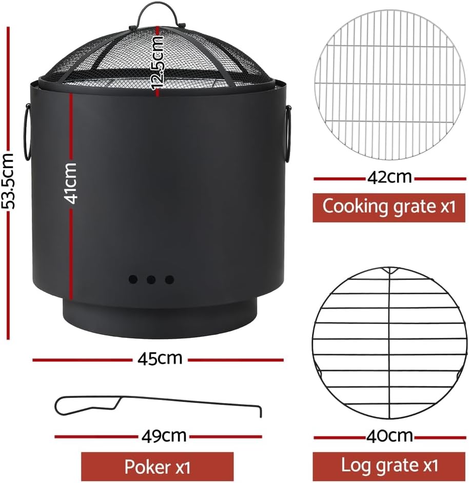 Grillz Fire Pit BBQ 2in1 Camping Barbecue Grill Fire Pit Portable Charcoal Wood Smoker for Outdoor Camping Garden Patio Fireplace