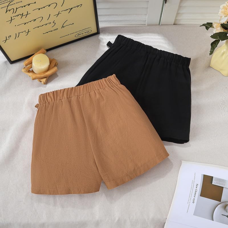Girls 2 Pack Wrap Skort Shorts for Kids Casual Elastic Waist Bow Tie Summer Shorts for Girls 8Y-12Y