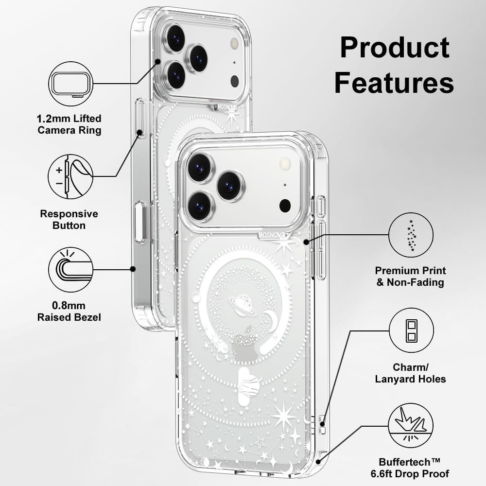 MOSNOVO for iPhone 17 Pro Max Case | Compatible with Magsafe | Military Grade 6.6ft Drop Tested | Camera Control | Clear with Galaxy Design