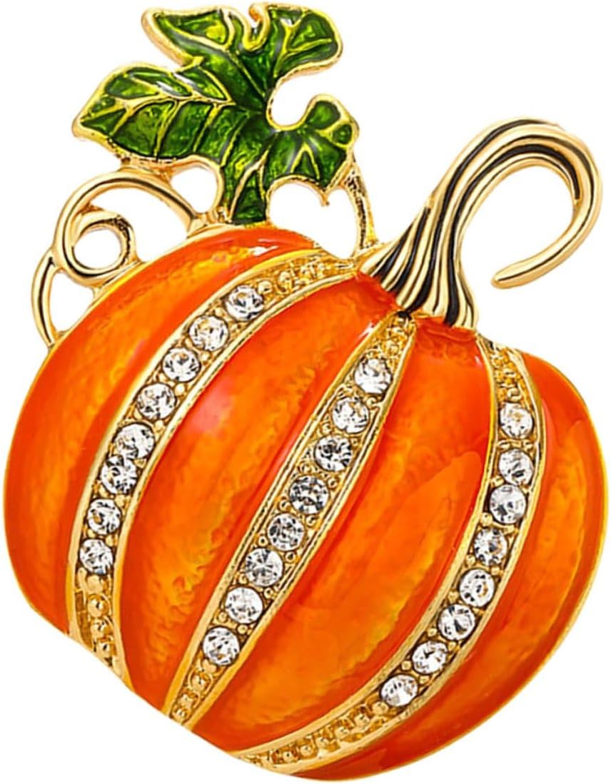 OSALADI Rhinestone Pumpkin Brooch Pin Drip Oil Coating, Halloween Party Favor Brooch Accessory, Pumpkin Lapel Pin for Women’s Sweater and Coat Decoration