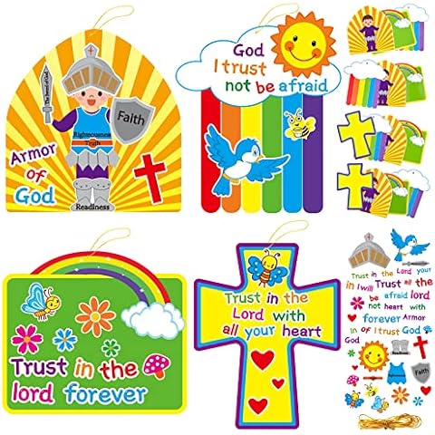 24 Pcs Armor of God DIY Craft Kit Easter Religious Sunday School Crosses Craft Kits Stickers Supplies Decorations Classroom Activities for Kids Cover