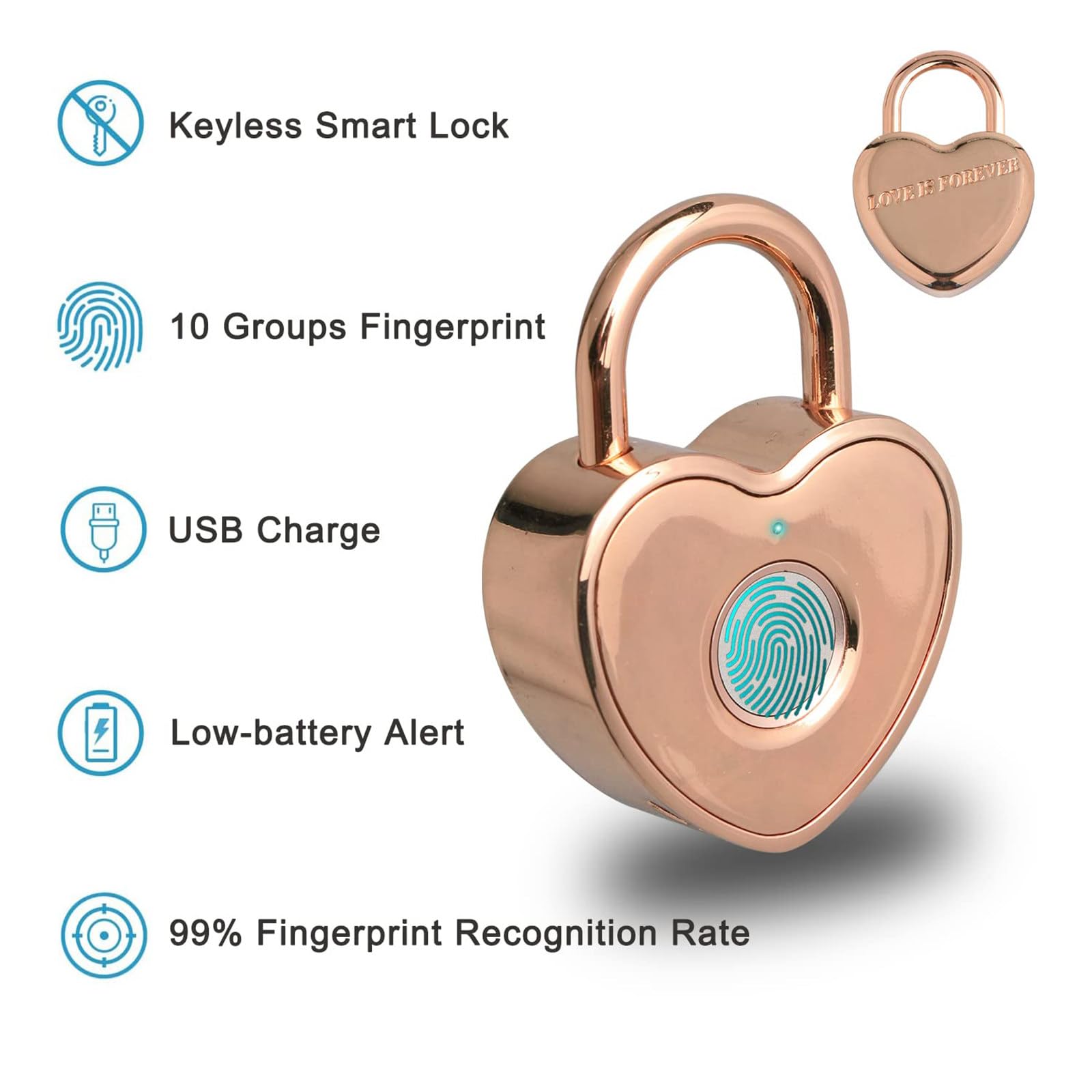 Candado de huellas dactilares, cerradura recargable por USB inteligente para taquillas de gimnasio, mochilas, maletas, diseño pequeño y compacto