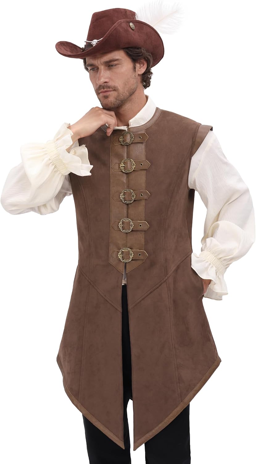 C-ZOFEK Men’s Medieval Surcoat Renaissance Sleeveless Vest Warrior Tunic for Ren Fair LARP Fantasy Costume