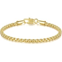 Gold Bracelets for Women Men Bracelet Square Rolo Round Box 14K Gold Chain Bracelet for Women & Men Gold Jewelry 6.5, 7, 7.5, 8, 9 in 9 Inches