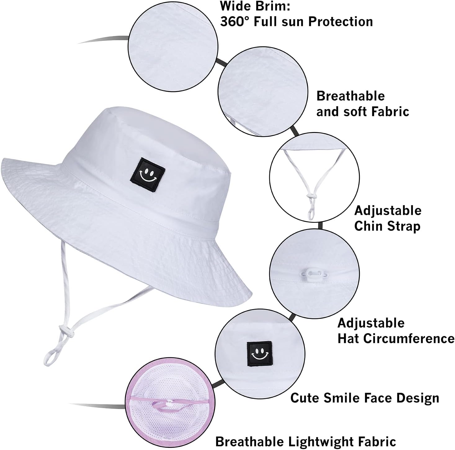 MaxNova Baby Sun Hat Smile Face UPF 50+ Toddler Bucket Hat for Boys Girls 0-7 Years - Image 4