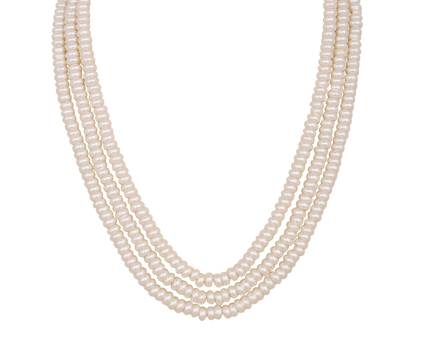VISHAKA PEARLS AND JEWELLERS Whit 3 Layered Pearl Party Wear Necklace Set for Women