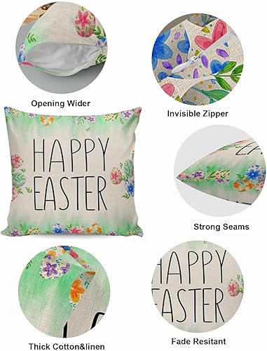 Miniatura 5 de MAIANNE Pack of 2 Cotton Throw Pillow Covers, Happy Easter Eggs Soft Square Pillow Covers Home Decoration Pillowcases for Living Room Bedroom Couch