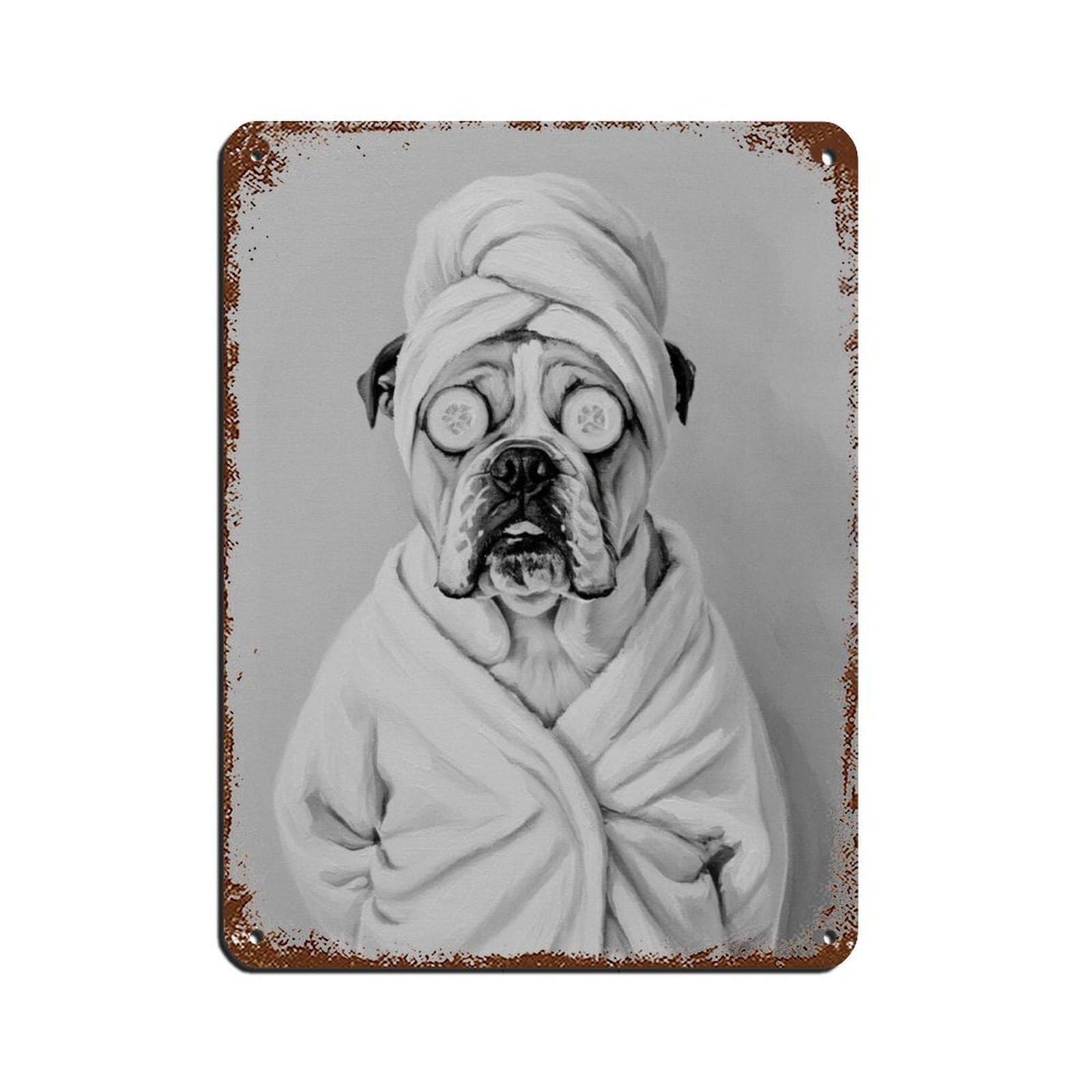 Bathroom Spa Art, English Bulldog Tin Sign Vintage Metal Pub Club Cafe Bar Home Wall Art Decoration Poster Retro 12x16inch(30x40cm)
