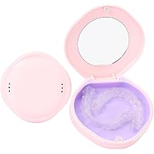 Portable Slim Secure Aligner Retainer Case Mirror Vents Travel Pink Purple