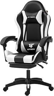 GTBoy ゲーミングチェア オットマン付き 135° リクライニング 高級PUレザー 調節可能 ランバーサポート オフィスチェア デスクチェア パソコン ゲーム用 家庭用 在宅勤務用 (黑と白)
