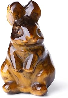QINJIEJIE 2" Tiger Eye Bunny Decor Easter Decorations Crystals Rabbit Golden Bunny Figurine Carved Healing Crystal Stones Statue Gemstones Polished for Spring Easter Decor Party Favors