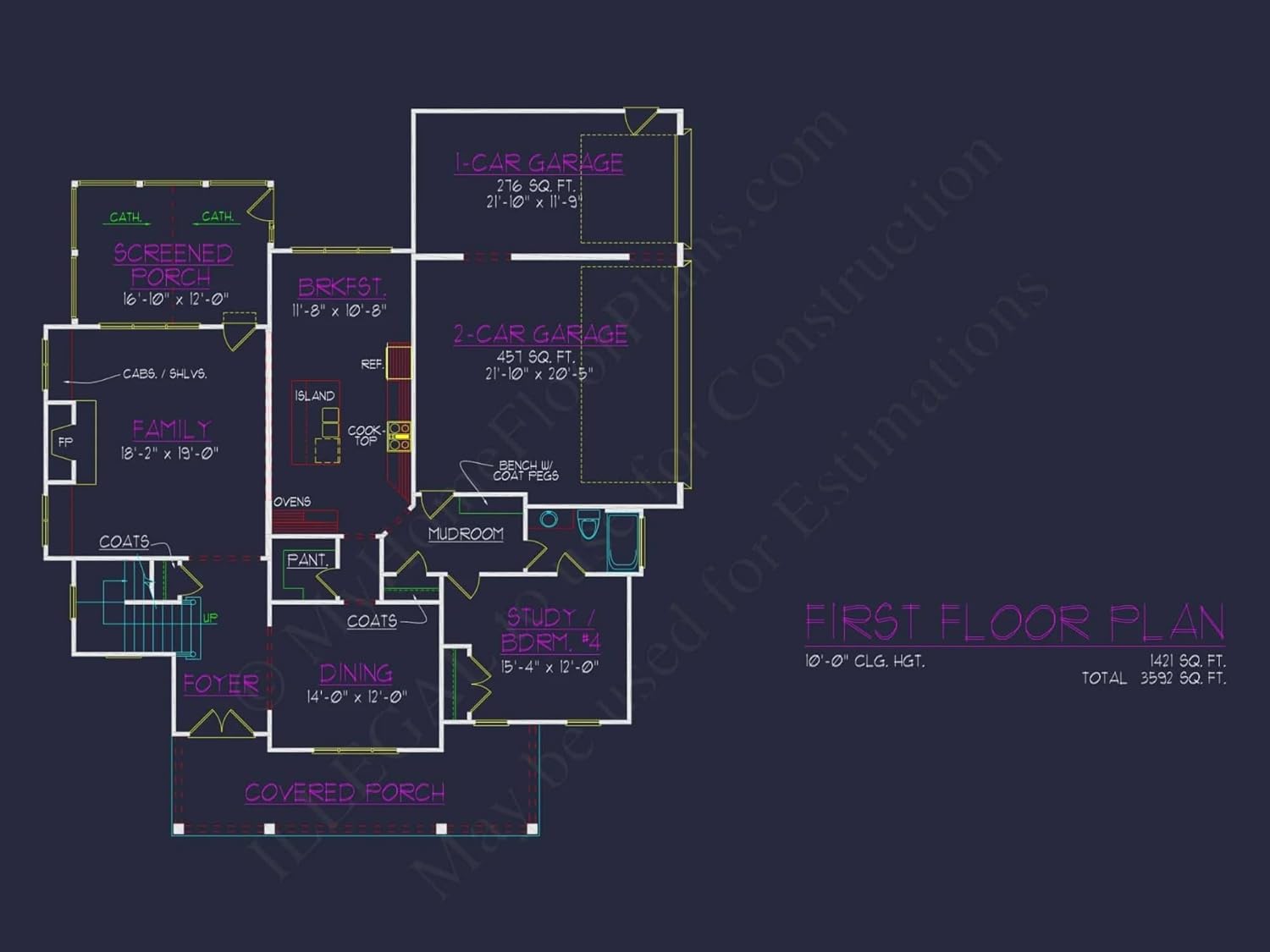 15-1274 HOUSE PLAN - Colonial Revival House Plan with Spacious Design and CAD Blueprint