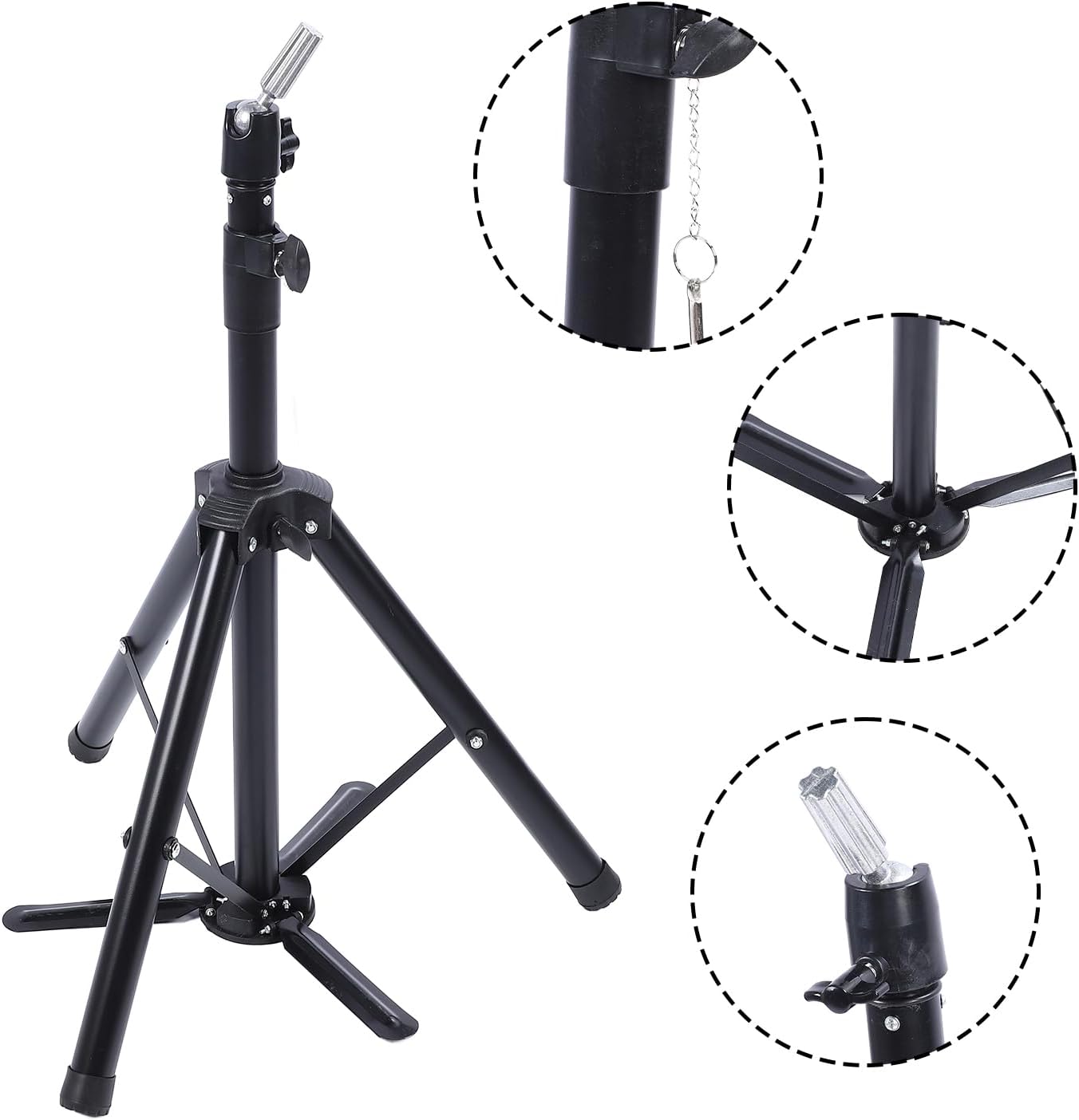 Dioche AdjustableAdjustable Hairdressing Tripod Stand - Durable Metal Mannequin Holder for Stylists – Rotatable Head, Adjustable Height, and Storage Bag - Perfect for Training and