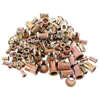 HQMaster Rivet Nut Kit with Storage Box, 120pcs SAE & Metric Rivet Nut Assortment Kit Galvanized Carbon Steel Flat Head Threaded Insert Nuts, M4 M5 M6 M8 M10 Sizes
