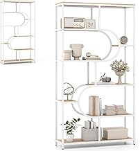 HOMASIS 5 Tier Wooden Bookcase, Metal Frame, Wall Shelf with Open Shelves, Storage Unit for Living Room, Office (Natural, 95 x 30 x 175 cm, U)