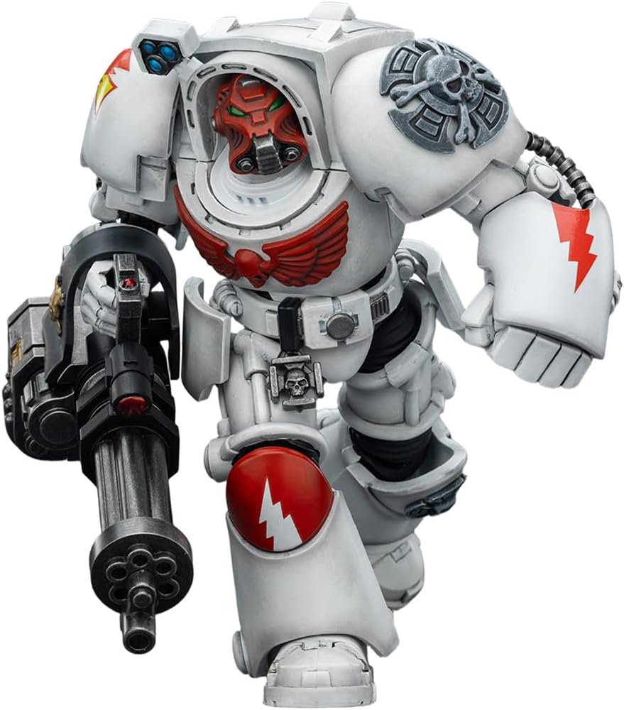 JOYTOY Warhammer 40,000 1/18 Action Figure White Scars Terminator 3 with Power Fist and Assault Cannon Collection Model Birthday Gifts