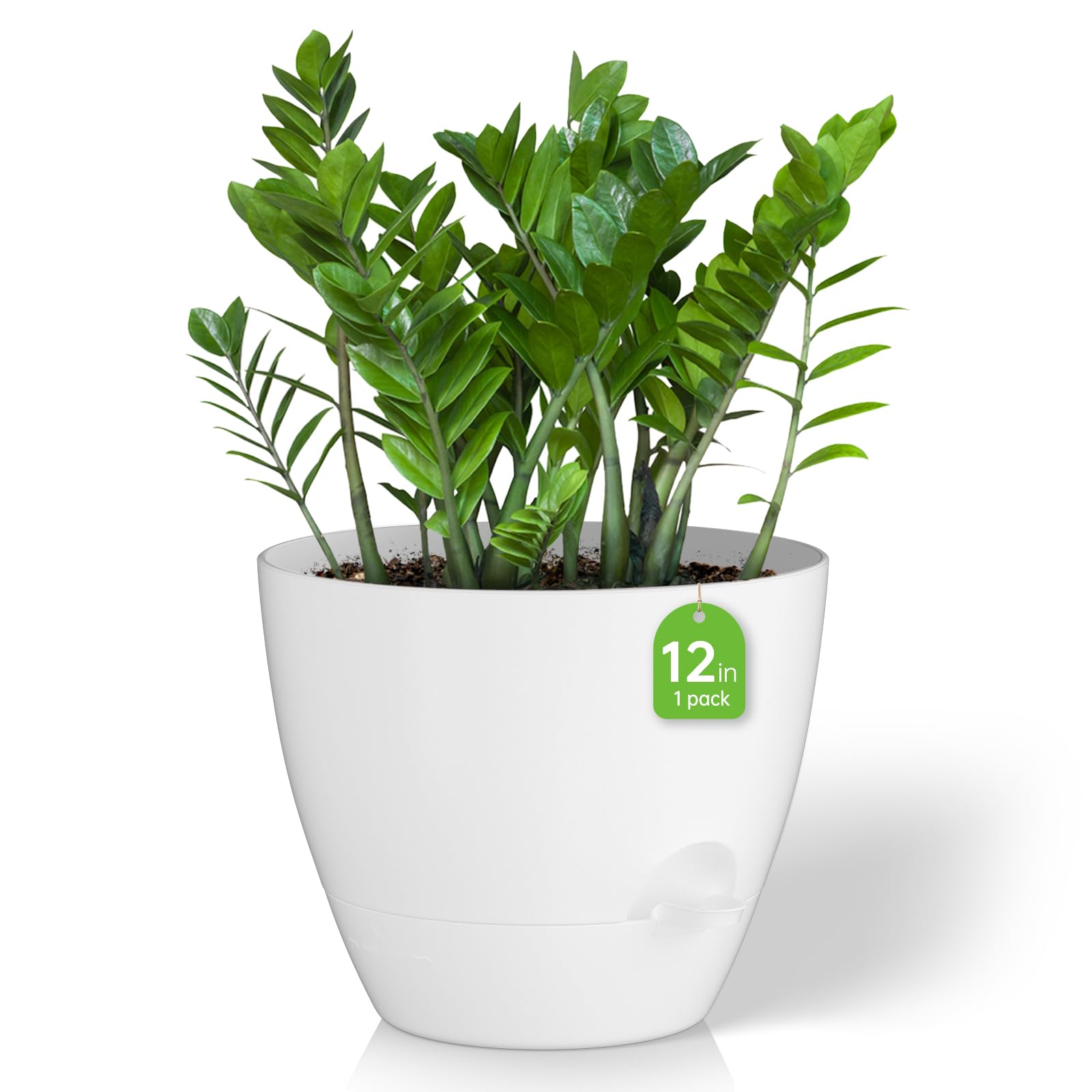 ZMTECH Plant Pots, 6.5'' Self Watering Plastic Planter with Drainage Hole and Saucer, Modern Decorative Flower Pot for Indoor Outdoor House Plants, Succulents, Flowers - White, 2 Pack — view 29