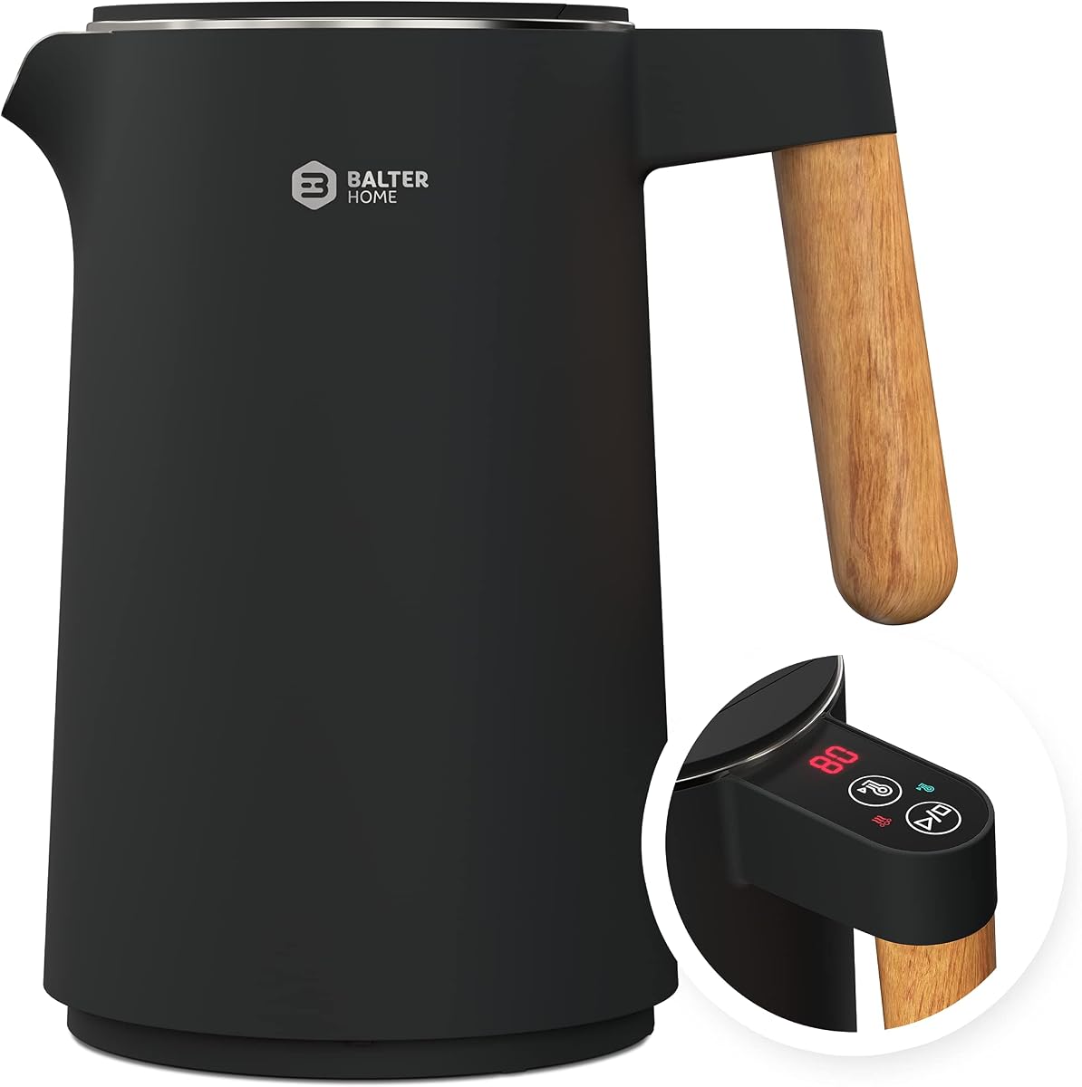 Hervidor eléctrico con control de temperatura, 113 °F – 212 °F, Tetera, Acero inoxidable, hervidor de agua de doble pared, Sin BPA, hervidor de té silencioso, 1,5 L, 2200 W, Negro