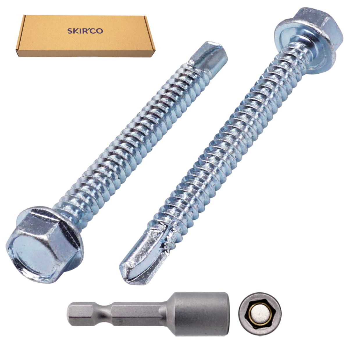 SKIR'CO (50 pcs) DIN 7504 K Zinc Plated Steel 6.3 x 60 mm Screws, Self-Drilling Sheet Metal Screw, Hex Head - Image 2