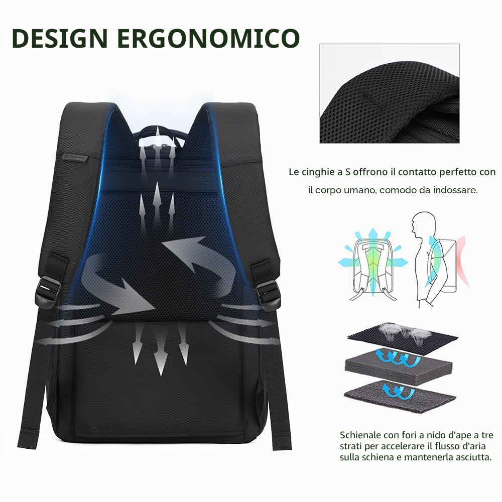 Aoking Zaino Unisex Resistente Textile Nero 30x15x42 per Uso Quotidiano e Versatile