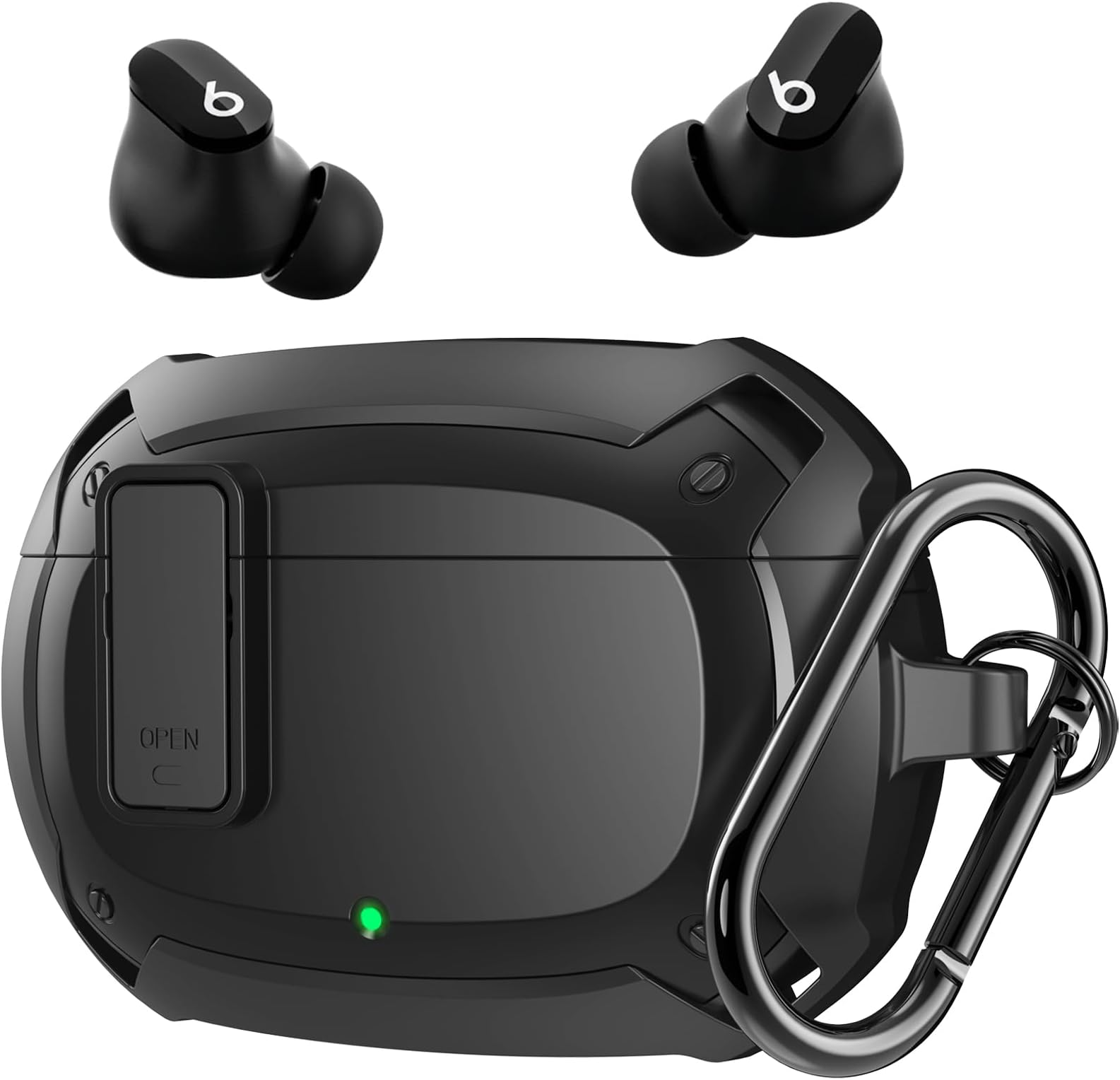 MINDRESYBeats Studio Buds/Studio Buds Plus Case Cover 2021/2023, Secure Lock Hard Rugged Cool Protective Case Cover for New Beats Studio Buds+ Wireless Earbuds Case Accessories with Keychain, Black