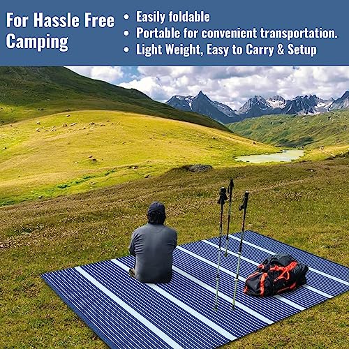 Taksha Inline Stripes Blue Outdoor Rugs 6' X 9' Outdoor Plastic Straw Rug, Waterproof Outdoor Rug, Washable And Reversible, Indoor Outdoor Rug For Deck And Patio, Outdoor Runner Rug For Camping #TOP2