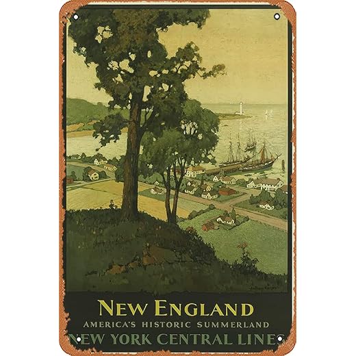 Vintage-Schild, Metallschilder, New York Central Lines, New England Travel, Blechschilder, Vintage, Bar, Club, Höhle, Zuhause, Küche, Wanddekoration, rustikales Schild, lustiges Dekor, 15 x 30 cm