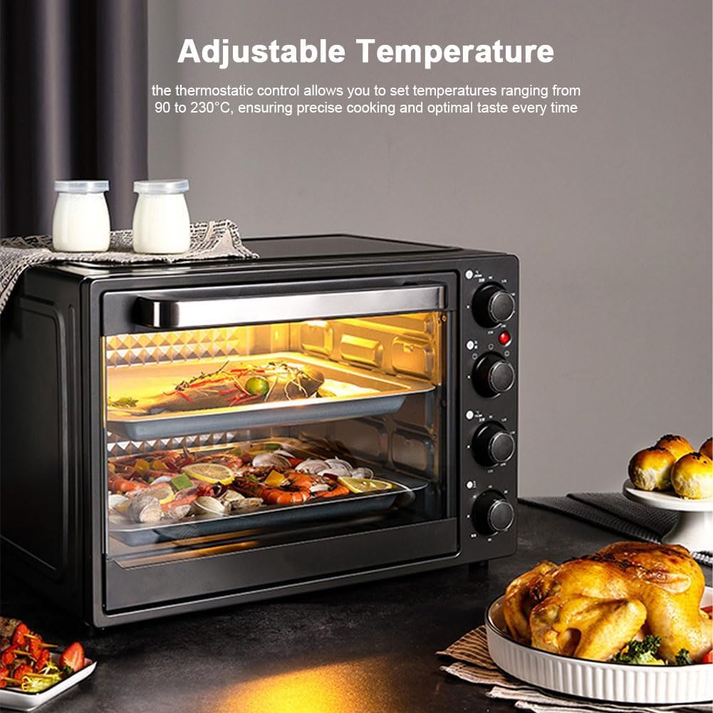 Commercial Pizza Oven - 1500W Electric Countertop Oven with Precise 90-230°C Temperature Control & 60 Min Timer, 4-in-1 Toaster/Bake/Broiler for Restaurant and Home Use