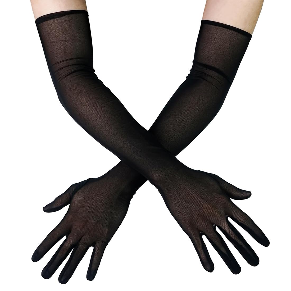 Gants Longs En Tulle Noir Pour Femme - 53 Cm, Polyester/Lycra - Pour Mariage, Soirée, Déguisement Halloween, Noël