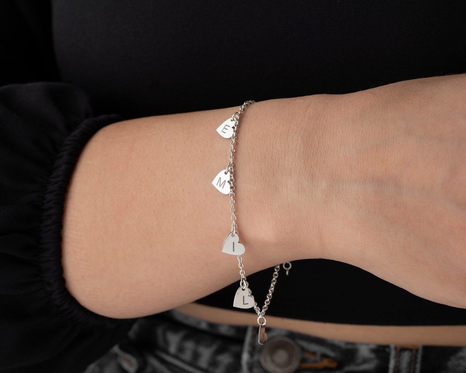 Inicial corazón pulsera personalizado pequeño letra para mujeres Día de la Madre Navidad aniversario cumpleaños