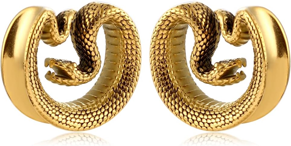 8mm-25mm (0g-1") Snake Saddle Plugs Ear Gauges Tunnels Hypoallergenic 316 Stainless Steel Earrings Plugs Piercing For Ears Expander Body Jewelry 2PCS