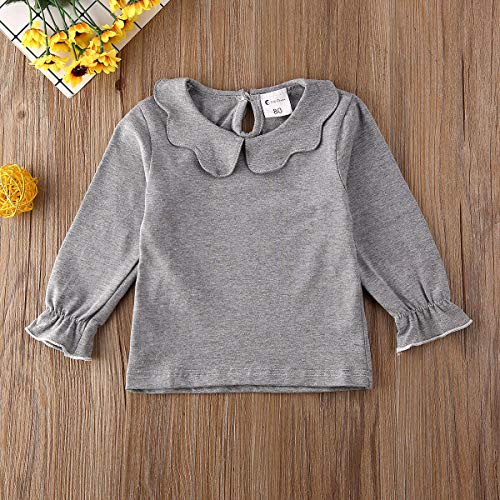 Toddler Baby Girl Basic Plain Ruffle Cuff Long Sleeve Cotton T Shirts Tee Tops (Z-Grey 2, 4-5T)