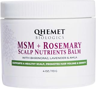Qhemet Biologics MSM + Rosemary Scalp Balm for Hair Growth - Vegan Nourishing Pomade with Bhringraj, Castor Oil for Dry Scalp & Thinning Hair, 4oz