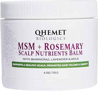 Qhemet Biologics MSM + Rosemary Scalp Nutrients Balm | Scalp Food for Hair Growth | MSM, Rosemary, Bhringraj, Castor Oil & Coconut Oil | For Dry Scalp, Thinning & Slow Growth | Vegan (4 oz)