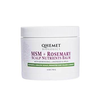 Qhemet Biologics MSM + Rosemary Scalp Nutrients Balm | Food for Hair Growth | MSM, Rosemary, Bhringraj, Castor Oil & Coconut Oil | For Dry Scalp, Thinning & Slow Growth | Vegan 4 oz