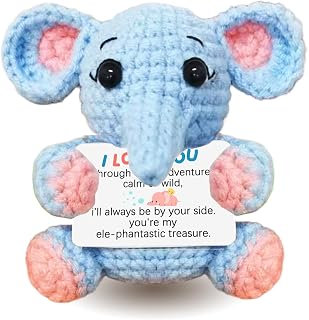 Kihraw Positive Elephant Crochet Gifts for Women Men - Inspirational Crochet Elephant Gifts - Handmade Inspirational Gift with Card for Graduation Anniversary Lover Wedding Coworker