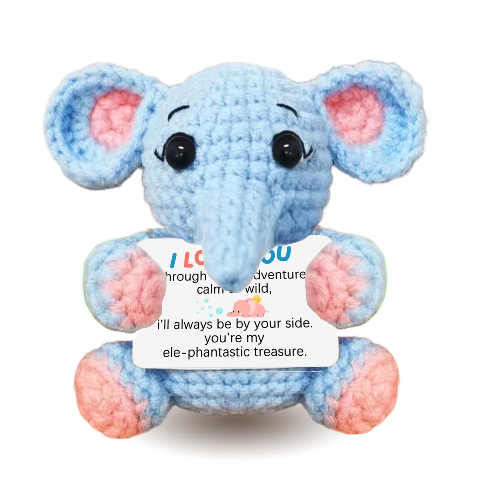 Kihraw ポジティブ エレファント かぎ針編み ギフト レディース メンズ - インスピレーション かぎ針編み エレファント ギフト - ハンドメイド インスピレーション ニット おもちゃ カード付き 卒業記念日 恋人 結婚式 同僚向け