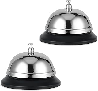 CHERALKEST 2 Packs Call Bell 3.3 Inch Diameter Bell for Desk Made of Stainless Steel, Suitable for Restaurants, Hotels, Schools, Offices and Hospitals, etc.