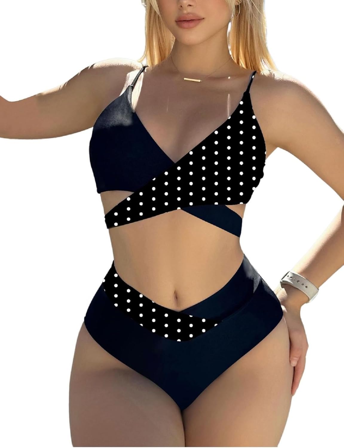 WDIRARA Women's 2 Piece Swimsuit Set Cow Print Criss Cross Wrap Spaghetti Strap High Waisted Bikini Set
