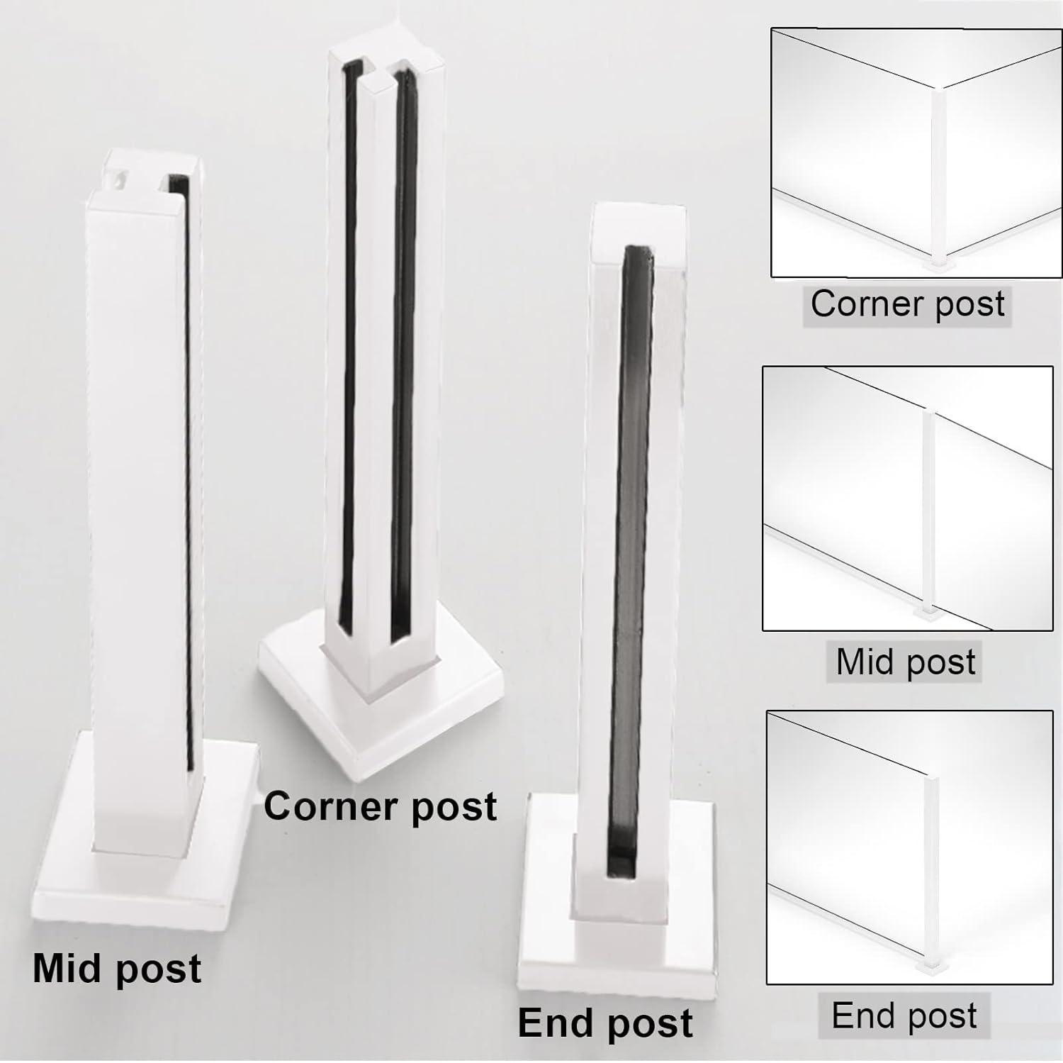White Glass Railing Post for Staircase Platform, Heavy Duty Commercial Fencing Column with Screws, for 5/16"-1/2" Glass/Wood/Plastics Panel (Color : Mid Post, Size : 85cm/33.4in)