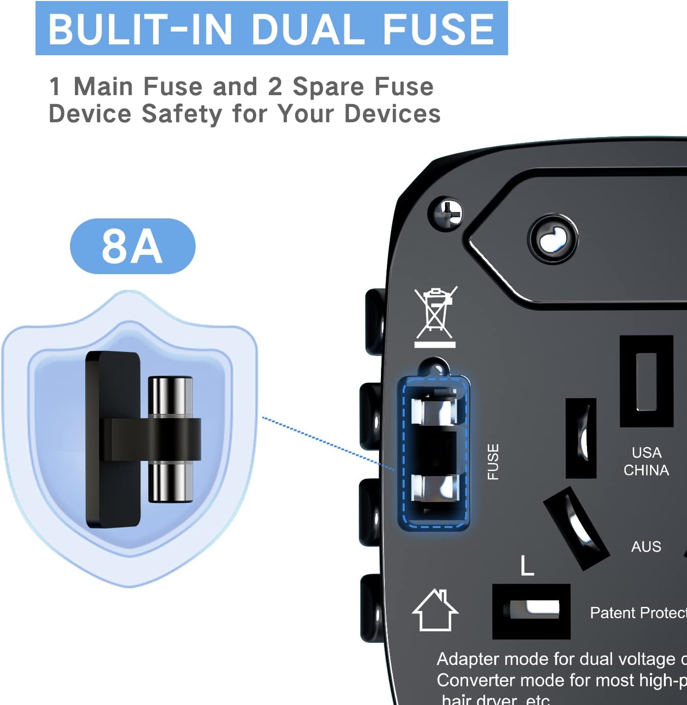 2000Watts International Travel Adapter Voltage Converter, Down Voltage 220 V to 110 V for Hair Dryer Cell Phone Laptop, US to UK Europe AU Over 200 Countries Power Converter（Black） : Electronics