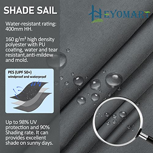 HEYOMART Sun Shade Sail Waterproof Outdoor Garden Patio Party Sunscreen Awning 2x2x2m Triangle Canopy 98% UV Block with Free Rope, Grey - Image 3