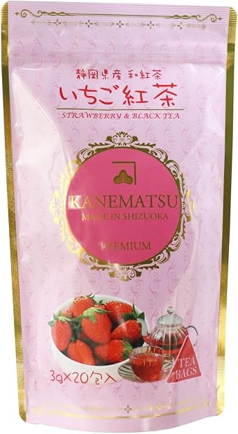 Kanematsu Tea, Strawberry Tea, Tea Bag, 0.1 oz 3 g x 20 Packets, Produced in Shizuoka Prefecture, Black Tea, Fruit Tea, Strawberry, Made in Japan, Highly Scented, Flavorful, Hot, Iced Tea, Tea Time