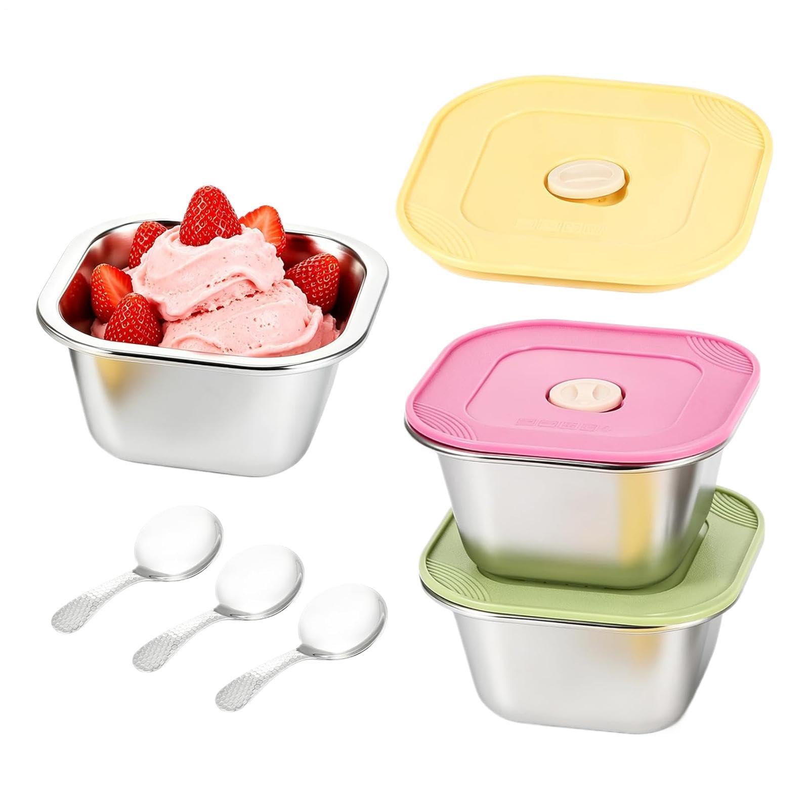 Récipients à glace hermétiques 400ml avec couvercle silicone et cuillère pour dessert gâteau