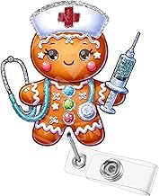Christmas Gingerbread Man Badge Reel with Retractable Auscultation Nurse Badge Clip Christmas Badge Holder ID Card Name Tag Decor for RN CNA LPN Medical Worker | with 24” Durable Nylon Cord
