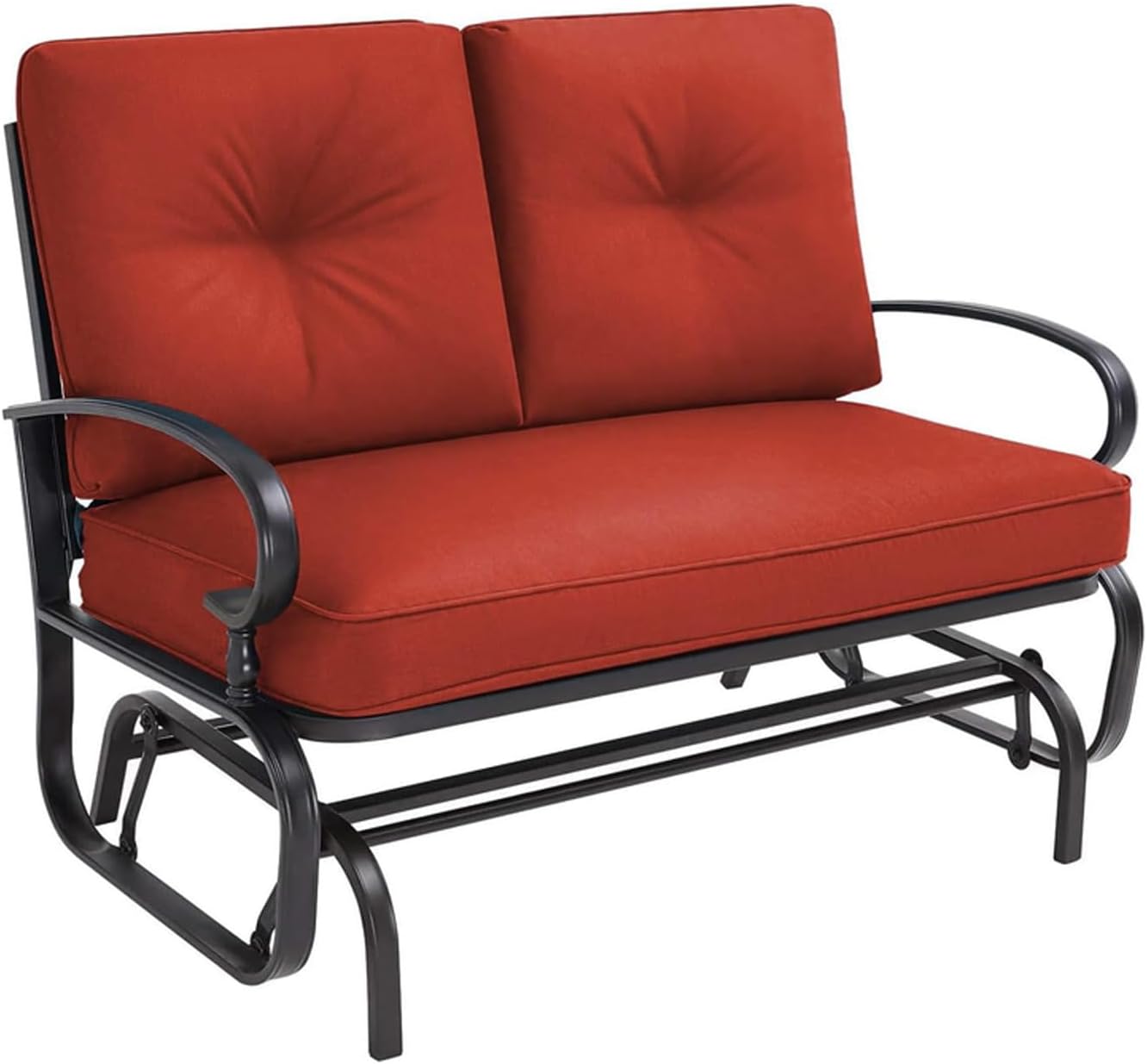 Crownland Outdoor Patio Glider Chair, Rocking Glider Bench for 2 Person, Porch Furniture Loveseat Seating, Wrought Iron Patio Textilene Gliders for Outside, Porch, Garden(Classic Red)