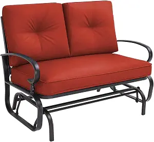Crownland Outdoor Patio Glider Chair for 2 People, Wrought Iron Porch Loveseat in Classic Red